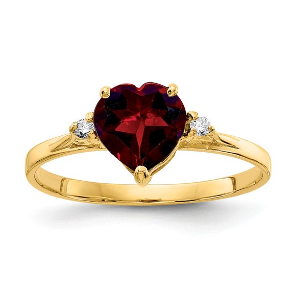 Real 14kt Yellow Gold 7mm Heart Garnet AA Diamond Ring Size: 7; for Adults and Teens; for Women and Men