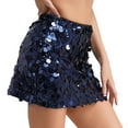 thumbnail image 2 of Yartina Womens Sparkle Sequin Mini Skirt Sexy Bodycon Mini Skirt Clubwear Navy Blue M, 2 of 7