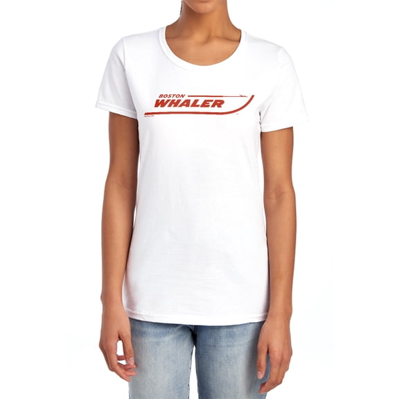 Boston Whaler Red Logo Women's T Shirt, White, Medium