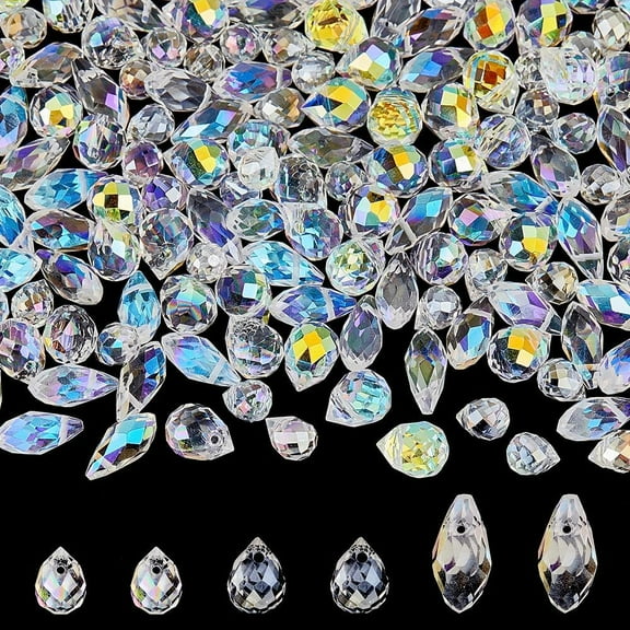 150Pcs Clear Teardrop Glass Beads 3 Style Top Drilled Drop Spacer Beads Water Drop Faceted Bead Smooth Seed Bead