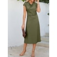 thumbnail image 3 of Vestido de cóctel Happy Sailed con cintura fruncida en A, color verde musgo, 3 of 8