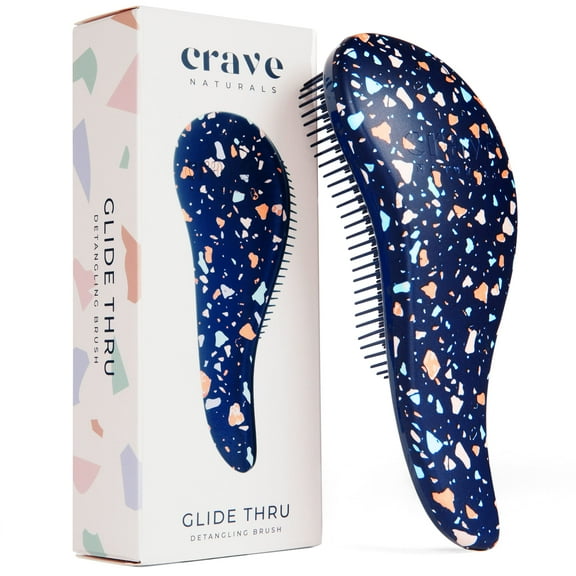 Crave Naturals Glide Thru Detangling Brush for Adults and Kids - Detangler Brush for Curly or Straight, Wet or Dry Hair - Gentle on Tangles Hairbrush and Comb - 7.5 x 3-Inch, Terrazzo