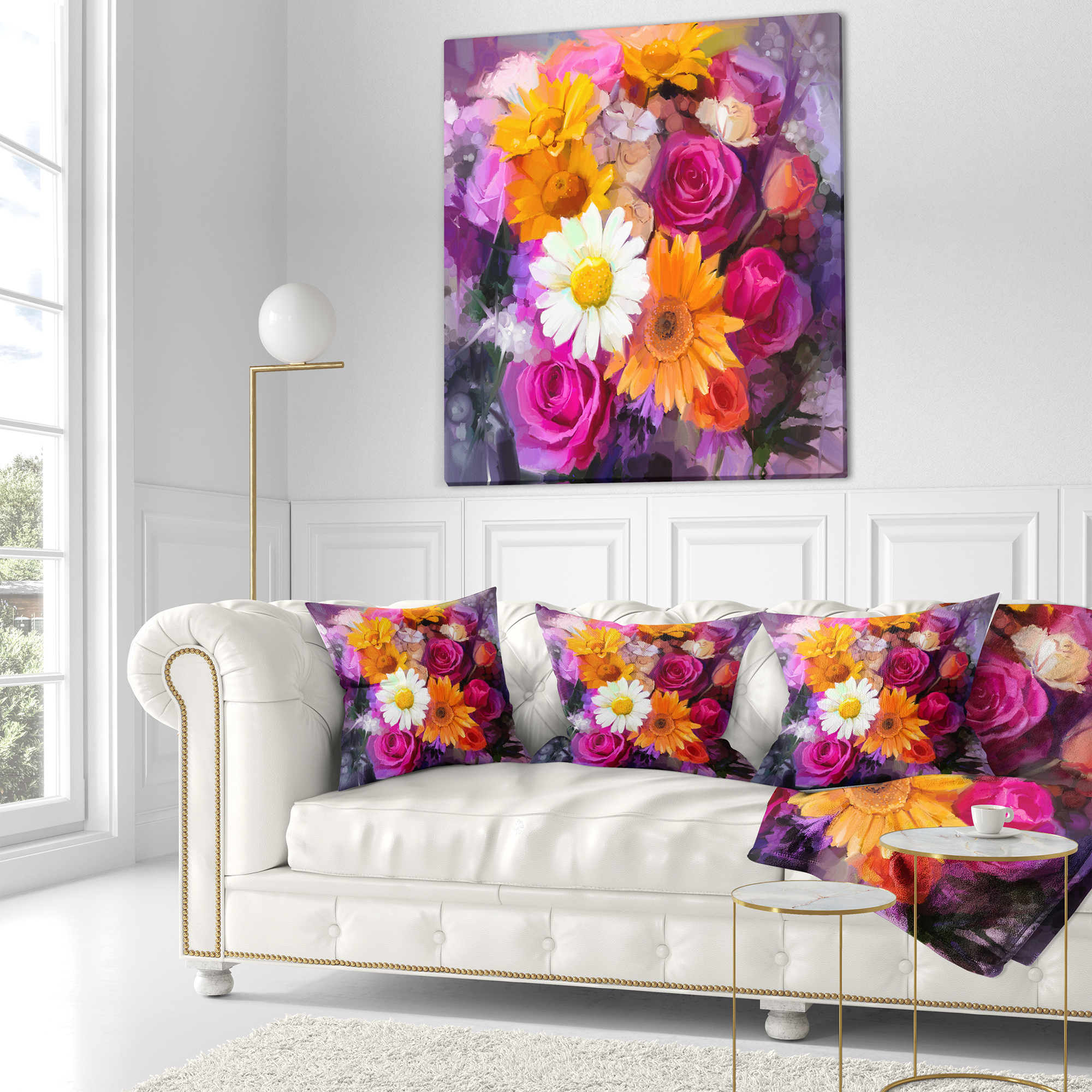 Designart Bouquet of Flowers Watercolor - Floral Throw Pillow - 18x18