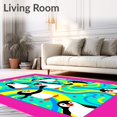 thumbnail image 2 of ODIKA 8'x10' Machine Washable Non-Slip Area Rug, Animated Penguin Gathering with Bright and Abstract Arctic High Traffic Rug, Pink, 726169, 2 of 7