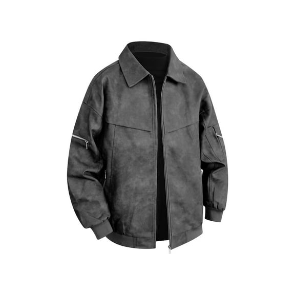 Men's long-sleeved, fashionable lapel silhouette jacket, spring and autumn retro leather jacket, men's casual and versatile jacket, comfortable and everyday men's jacket, Hong Kong-style