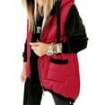 thumbnail image 1 of hirigin Women Drawstring Hooded Jacket Vest Fashion Solid Colour Zip Padded Coat Winter Warm Sleeveless Outwear with Hood Pocket Jackets, 1 of 4
