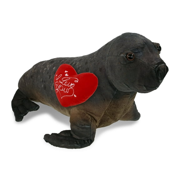 DolliBu I Love You Plush Wild Collection Sea Lion - Cute Stuffed Animal Sea Lion with Red Heart Plush for Valentines, Anniversary, Romantic Date, Boyfriend, or Girlfriend Gift - 15 Inches