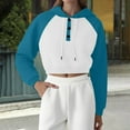 thumbnail image 2 of Cropped Hoodie Women, Yigetop Womens Oversized Solid Color Sweatshirts Pullover Lapel Women's Loose Casual Hoodie Short Sweatshirts Crop Sweatshirts for Women Blue 2XL, 2 of 5