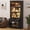 a02-Black, variant on NEGYLIM Arched Coffee Bar Cabinet with LED Lights, 71" Tall Freestanding Kitchen Storage Cabinet with Drawers & Adjustable Shelves, Mid-Century Wooden Beverage Cabinet for Living Room