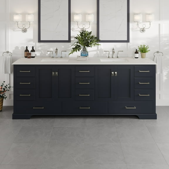 Storehouse 84 in. Dark Gray Double Sink  Bath Vanity with Carrara Quartz Top and Undermount Porcelain Sinks