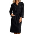 thumbnail image 4 of Bxsruta Womens Bathrobe Long Sleeve V Neck Bath Robe Belted Lounge Sleepwear, 4 of 7