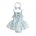 thumbnail image 3 of RMGVDSD Baby Girl Clothes Girls Sleeveless Romper Plaid Dress Floral Bowknot Ribbed Bodysuit Onesie Headband Set Summer Outfit 18-24 Months, 3 of 8