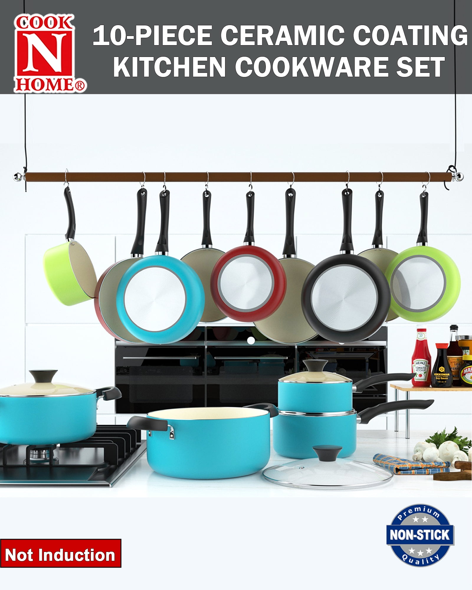 Cook N Home Ceramic Coating Nonstick 10PC Aluminum Cookware Set