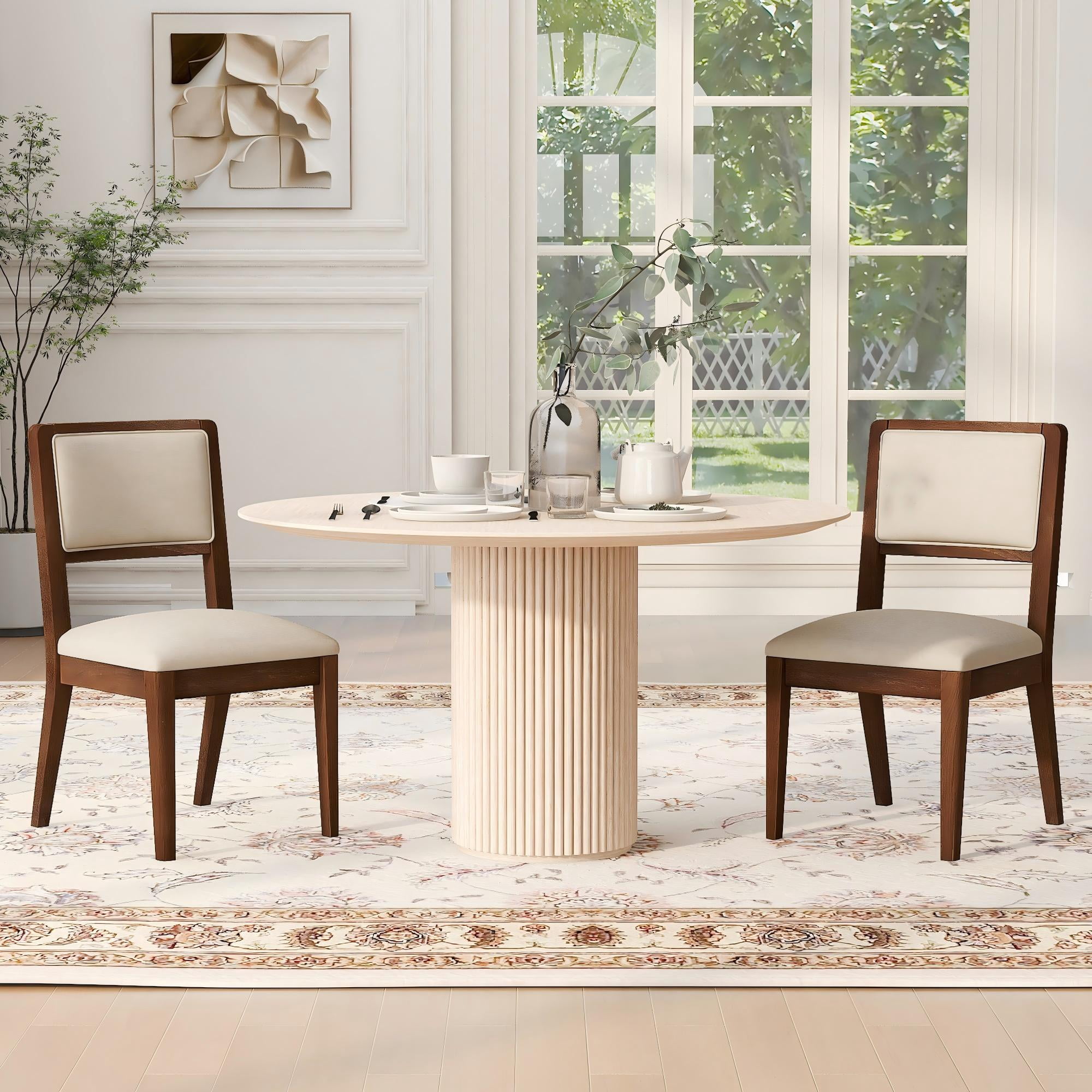 GARITIN Set of 2 Compact Rubber Wood Dining Chairs, 18.5 Inch Upholstered Fabric Kitchen Chairs, Ergonomic Side Chairs for Small Apartment Cafe Home, Walnut
