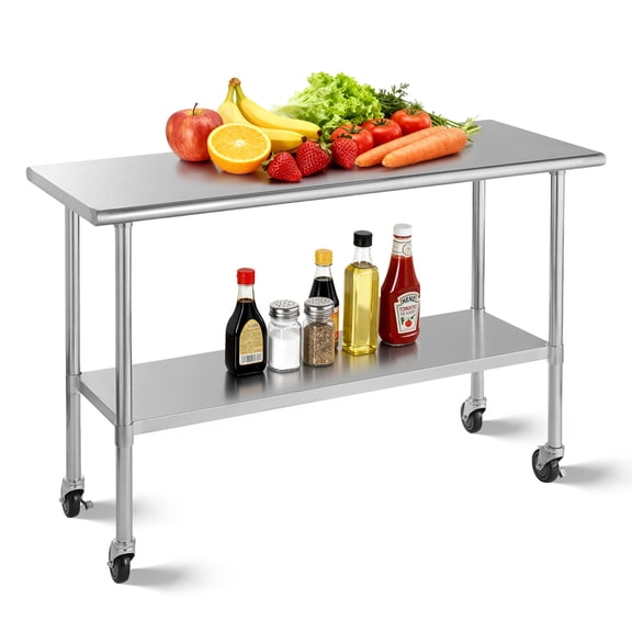 RSN Trend Stainless Steel Table for Prep & Work 24 x 60 Inches with Caster Wheels, NSF Commercial Heavy Duty Table with Undershelf and Galvanized Legs for Restaurant, Home and Hotel