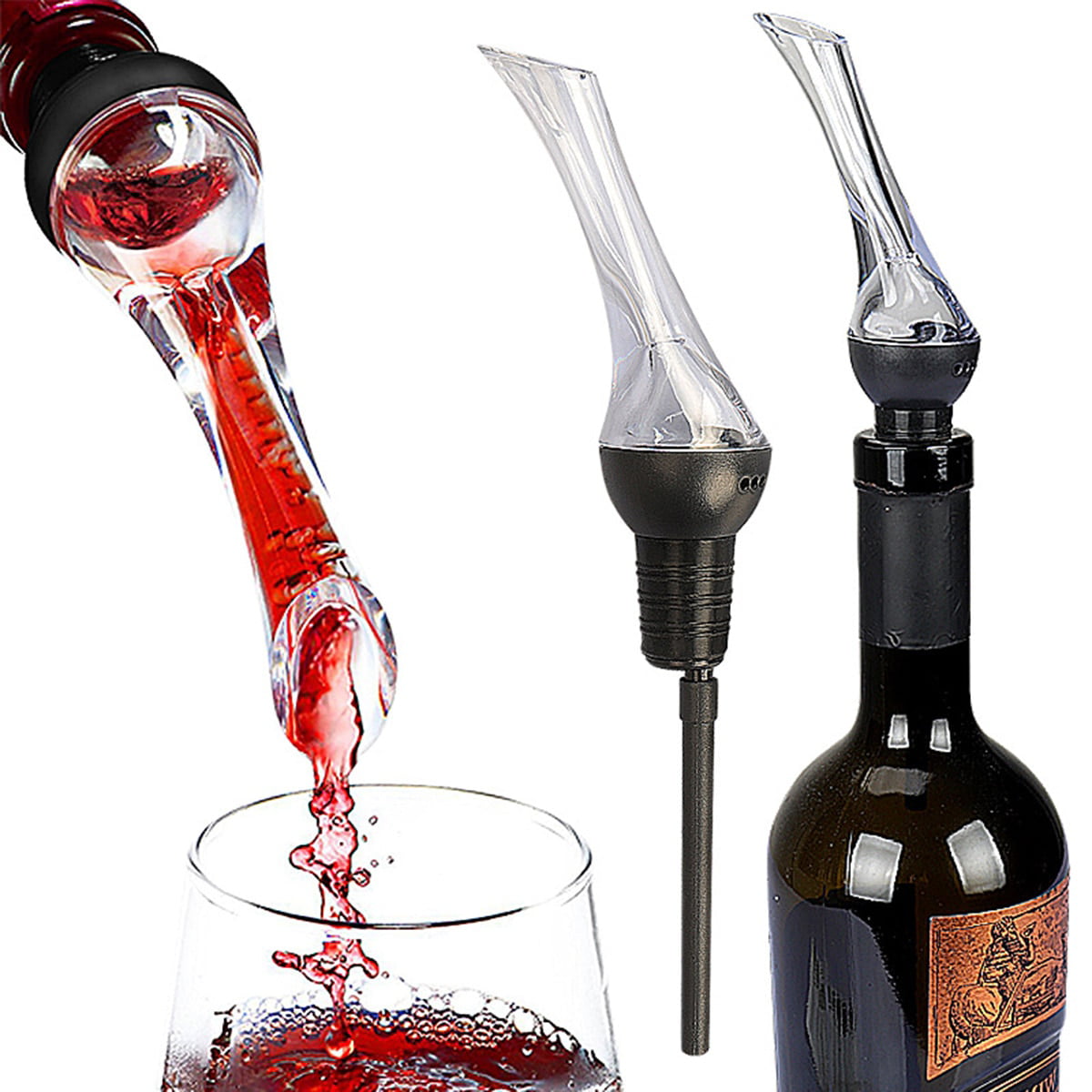 Woodpecker Wine Aerator Pourer Premium Aerating Pourer and Decanter Spout Black 