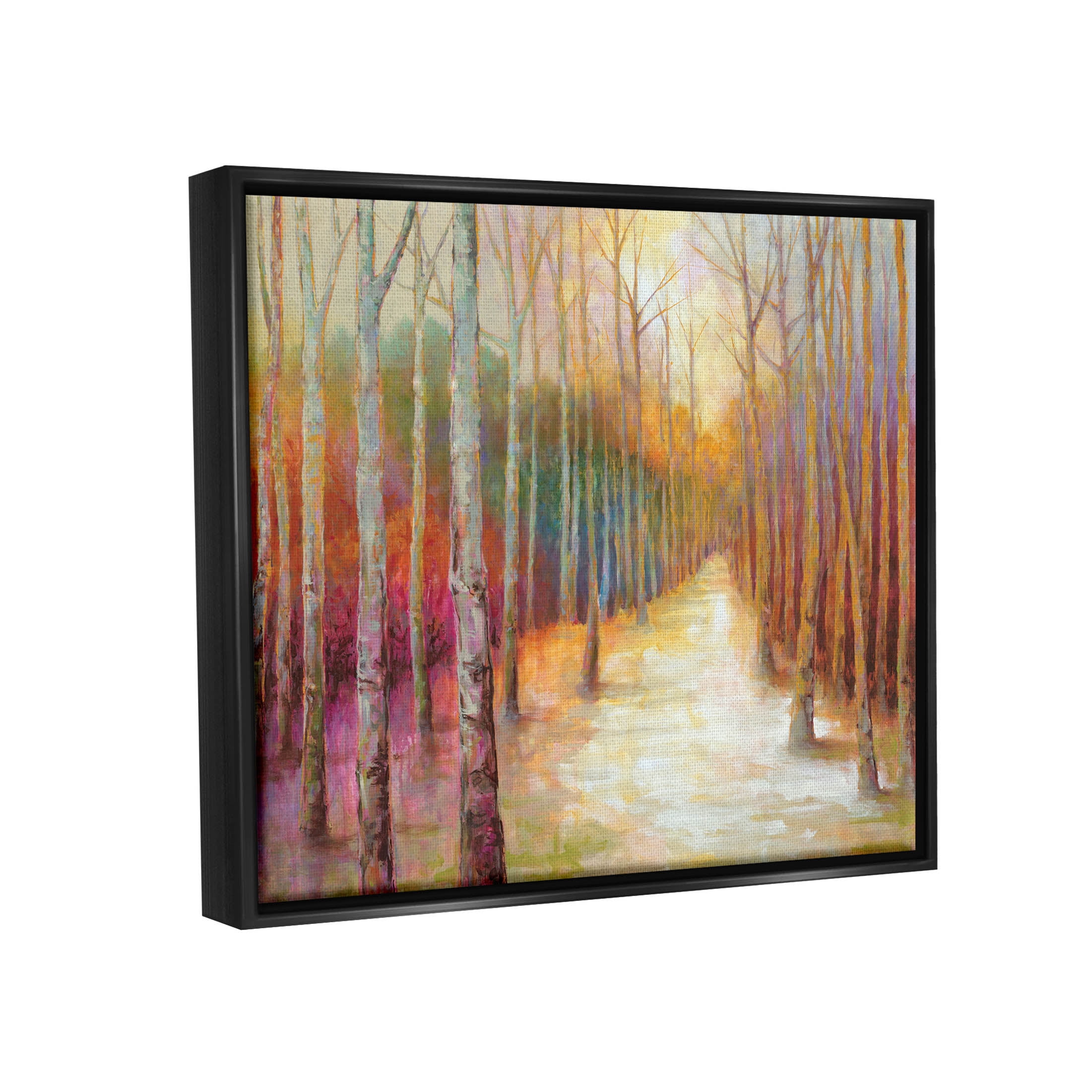 Stupell Industries Vivid Woodland Birch Clearing Painting Jet Black Floating Framed Canvas Print Wall Art, Design by Cloverfield & Co.