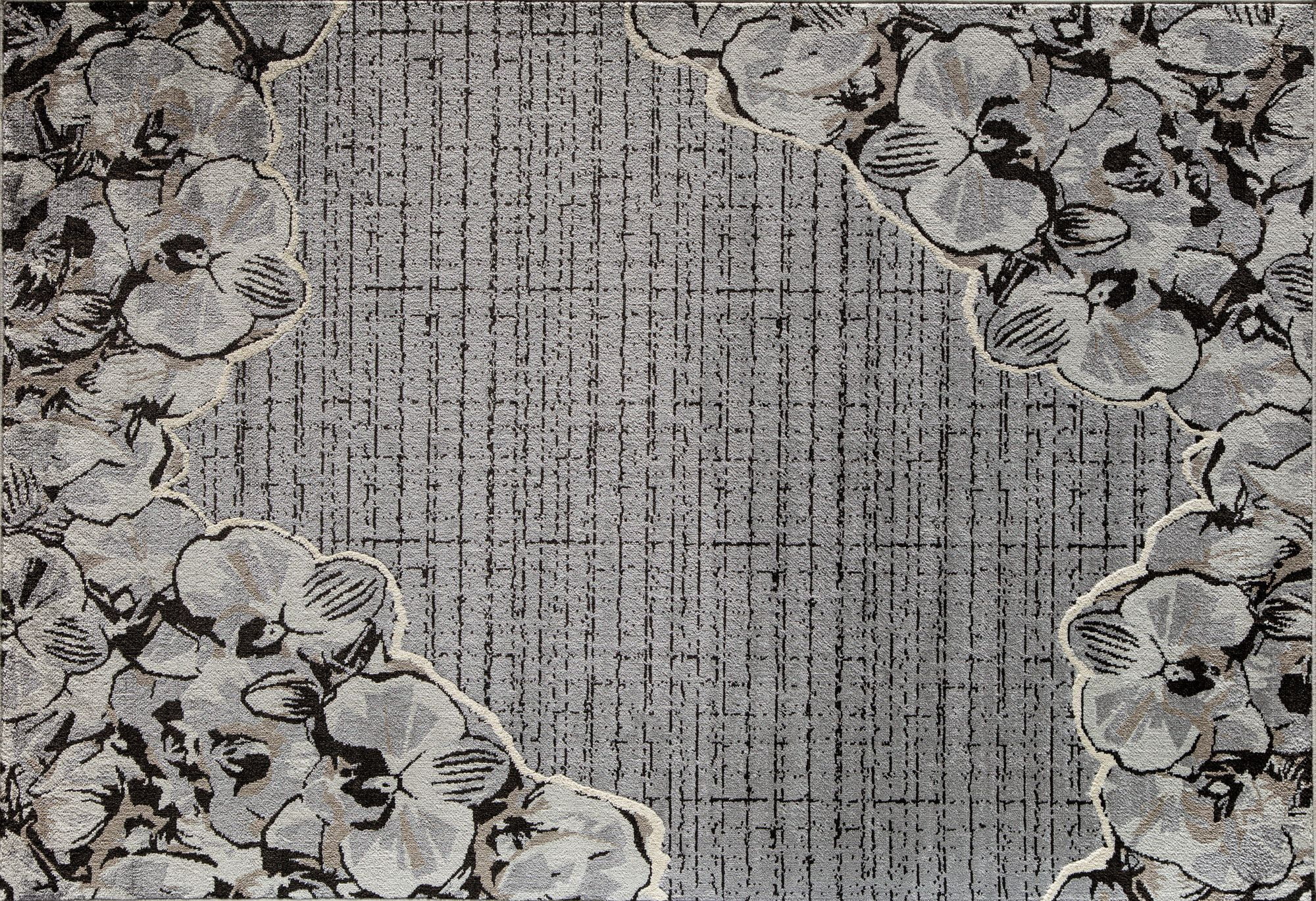 Elizabeth Sutton VE65B Cloud Nine Floral Modern Gray Area Rug, 2'0" x 4'0"