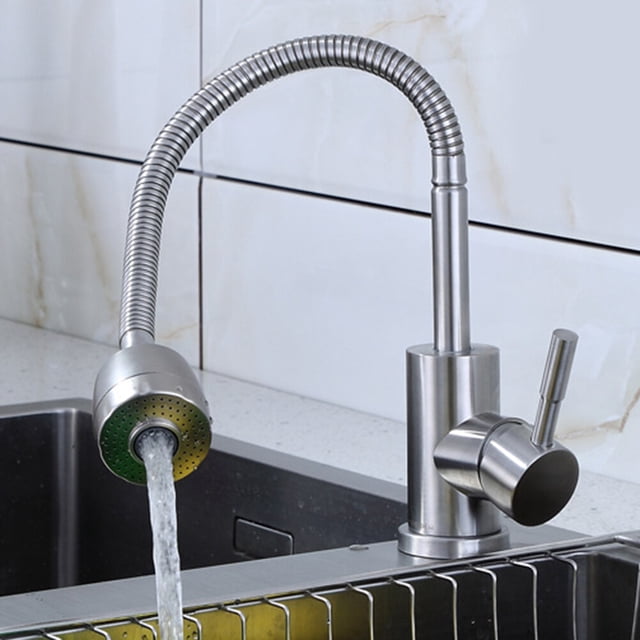 BESTYASH Rotatable Single Hole Single Handle Kitchen Faucet Silver 1Set