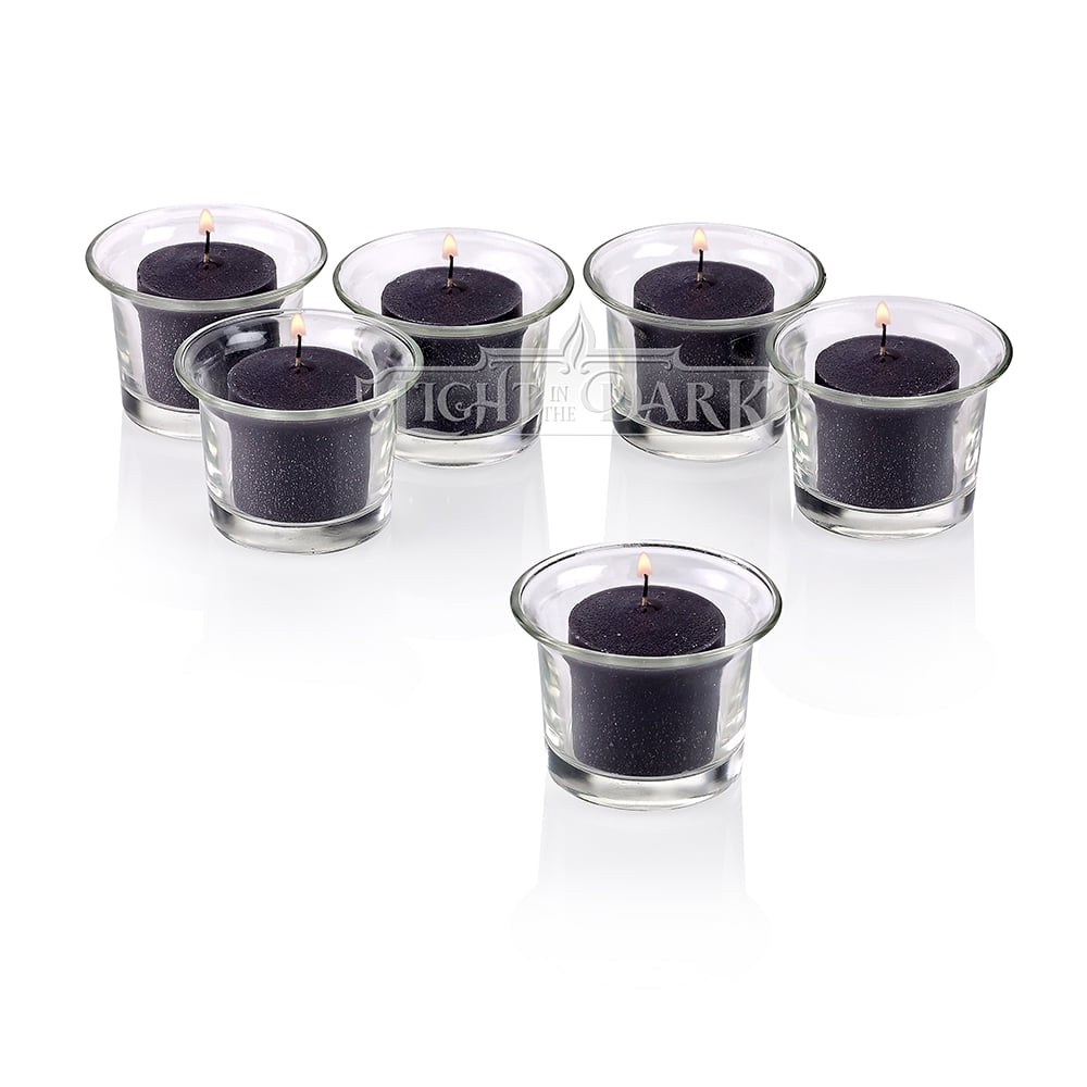 Clear Glass Lip Votive Candle Holders With Black votive candles Set of