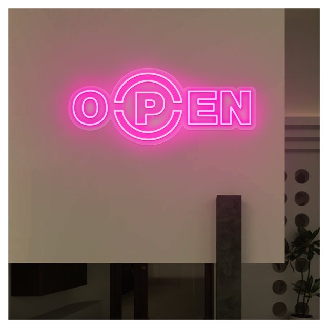 Letrero De Neón Open Bienvenida, Ideal Para Restaurantes Comida Rápida, Decoración Personalizada Con Luz Regulable 58cm