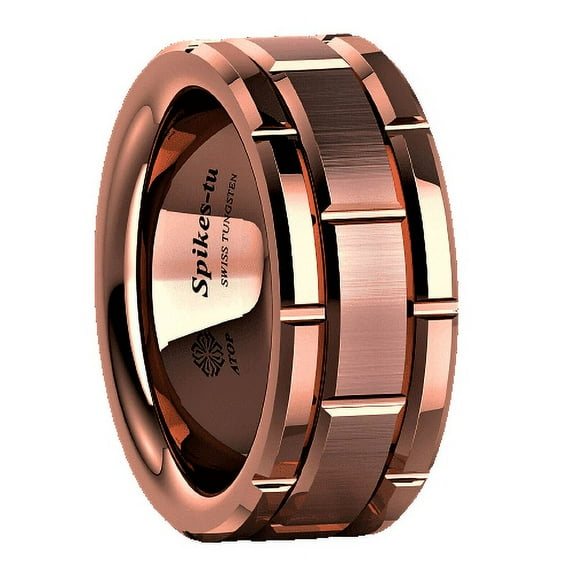 Tungsten Rings for Men Wedding Bands for Him Womens Wedding Bands for Her 6mm Rose Gold Bushed Brick Pattern