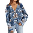 thumbnail image 6 of Women's Fashion Long Sleeve Christmas Print V-Neck Button Loose Cardigan Top, Knit Sweater for Casual Outfits and Comfort,Royal Blue,L, 6 of 7