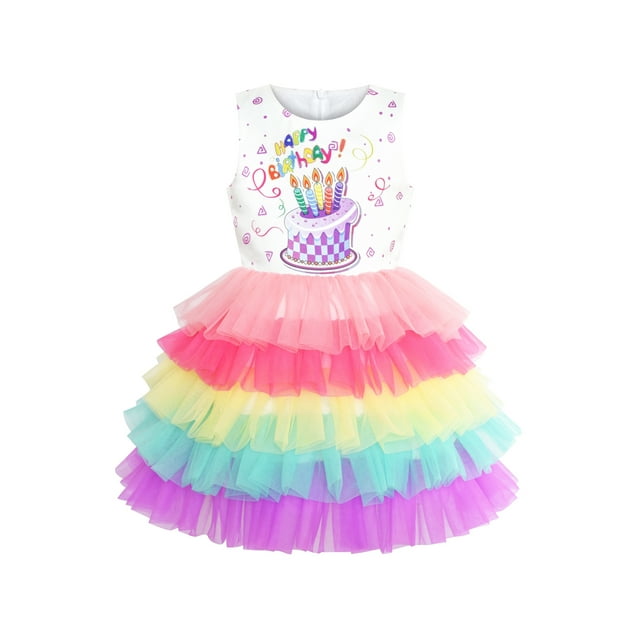 Girls Dress Birthday Princess Rainbow Cake Balloon 6 Years