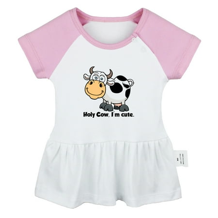 Holy Cow I m Cute Funny Dresses For Baby Newborn Babies Animal Cow Pattern Skirts Infant Princess Dress 0-24M Kids Graphic Clothes (Pink Raglan Dresses 6-12 Months)