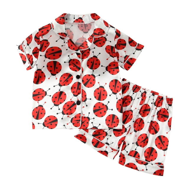 Ensemble de Pyjamas en Soie pour Garçons Manches Courtes Imprimées Ensemble de Hauts Boutonnés Pyjamas Classiques pour Filles Taille 2-3 Ans Garçons Filles Mode