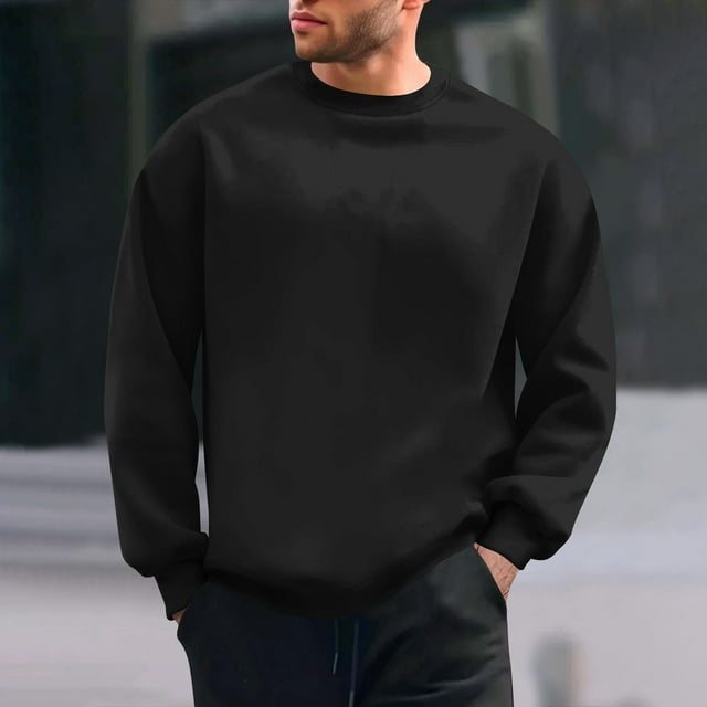 Ceisia Men's Game Day Jogger Sweatshirts Crew Neck Long Sleeve for Daily & Athletic Wear Black S Gifts