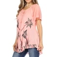 thumbnail image 3 of Sakkas Albina Island Relaxed Fit Embroidery Cap Sleeves Blouse / Top - Guava - Plus Size, 3 of 5