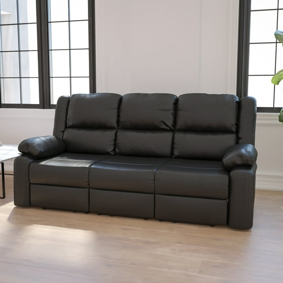 Emma Oliver Black LeatherSoft Sofa with Two Built-In Recliners