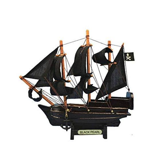 Hampton Nautical Wooden Black Pearl Pirates of The Caribbean Model Pirate Ship Christmas Ornamen