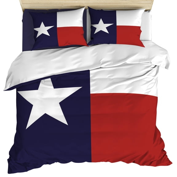 Blue Red White Texas Flag with Star Duvet Cover Set,Minimalistic Geometric Stripe Soft Duvet Cover Full Size Bedding Set 4Pcs,1 Quiltcover and 2 Pillowcases with Zipper,1 Bed Sheet for All Seasons