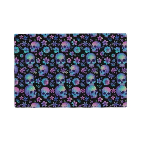 

Placemats Set Of 4 / 6 Skull Pink Flower Blue Placemats For Dining Table Indoor/Outdoors Heat Resistant Washable Placemats 18 X 12