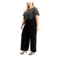 thumbnail image 3 of CONNECTED APPAREL Womens Black Stretch Flutter Sleeve Round Neck Wear To Work Wide Leg Jumpsuit Plus 18W, 3 of 4