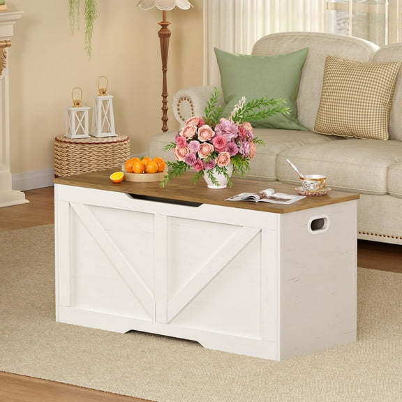 39.4" Toy Chest, Toy Box with 2 Safety Hinges, Lift Top Wooden Storage Chest, Toy Box, for Living Room, Bedroom, Entryway, White