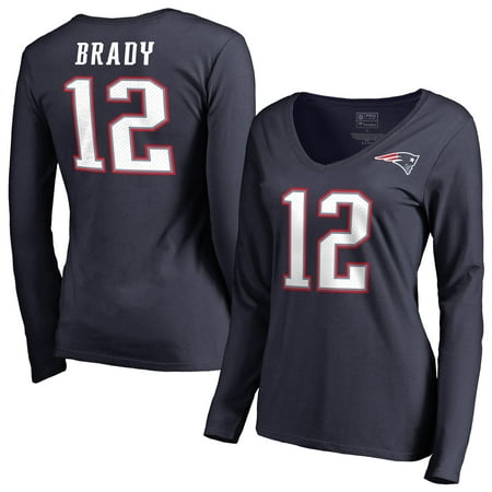 Tom Brady New England Patriots NFL Pro Line by Fanatics Branded Women's Authentic Stack Name & Number Long Sleeve V-Neck T-Shirt -
