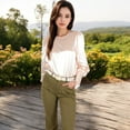 thumbnail image 2 of Women's Satin Long Sleeve Blouse with Buttoned Cuffs and Subtle Puff Shoulders - X Large, Light Beige, 2 of 7