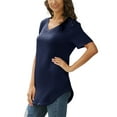 thumbnail image 5 of Niuer Ladies T Shirt V Neck Tops Short Sleeve Tee Casual Pullover Solid Color T-shirt Navy Blue 3XL, 5 of 6
