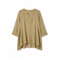 thumbnail image 5 of Qzwdhjm Womens 3/4 Sleeve Tops Stand V Neck Linen Top with Asymmetric Hem Side Pleated Loose Casual Shirts for Summer Going Out, 5 of 7