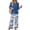 Sky Blue, variant on 2 Piece Lounge Set Women Vacation Dressy Outfits 3/4 Sleeve V Neck T Shirt & Wide Leg Pants Sets Cozy Cruise Clothes