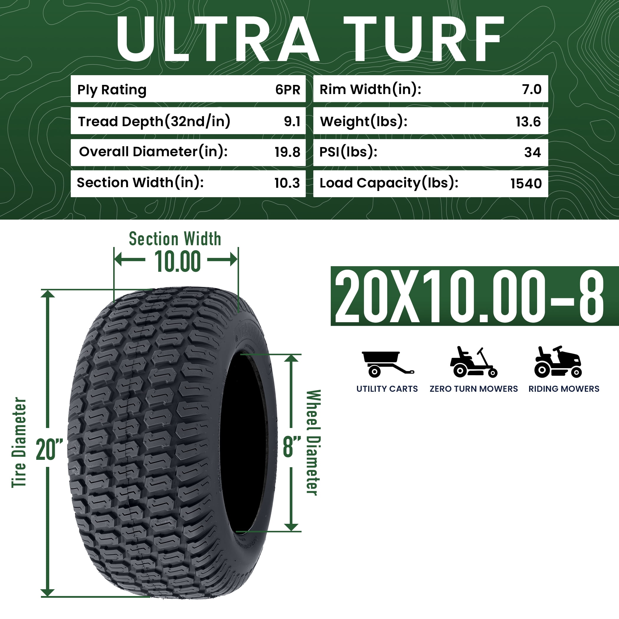 Greenball Ultra Turf 20X10.00-8 C Lawn & Garden Tire