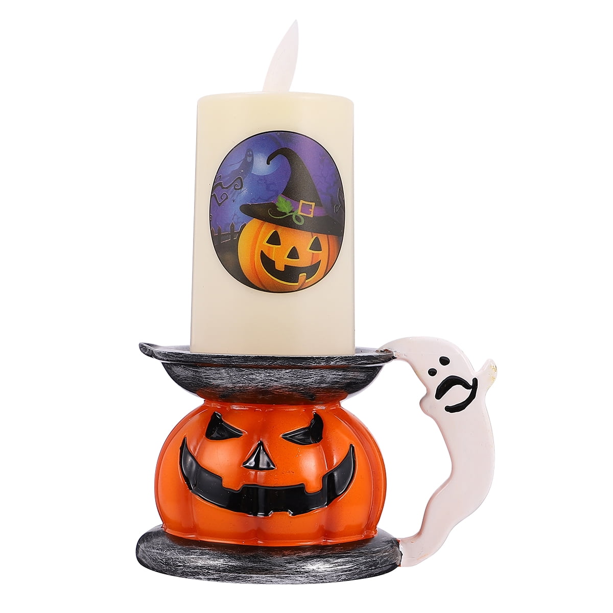 Pumpkin Base Candle LED Lights Electronic Flameless Candles Romantic Handle Lamps Party Decor with Button Battery for Home Banquet Halloween