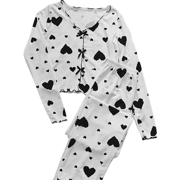 SJLDQY Valentines Women's Pajamas Set 2 Peice Pjs Set for Women Valentine's Day Love Heart Graphic Long Sleeve Pajama Tops Pants Soft Comfy Homewear Sleepwear Outfits