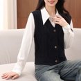thumbnail image 4 of Gpaecead Women's Vest Style Knit Cardigan - Sleeveless V-Neck Button Front Fall Top Black, 4 of 5