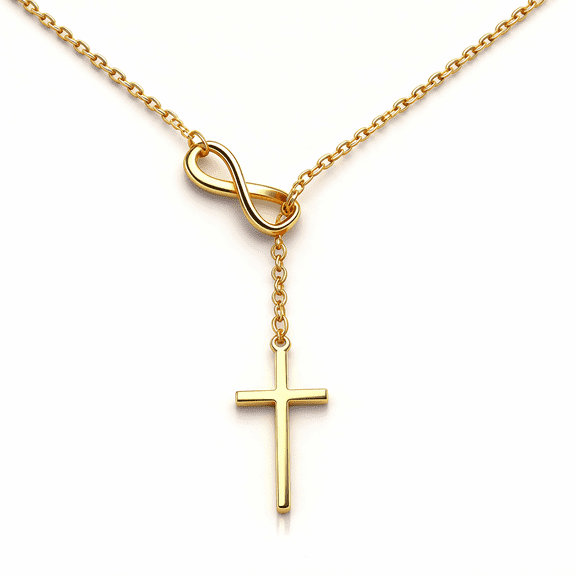 Cross Necklace for Women, 14K Gold Plated Dainty Infinity Long Pendant Charm Necklace, Simple Religious Christian Baptism Faith Jewelry Gifts