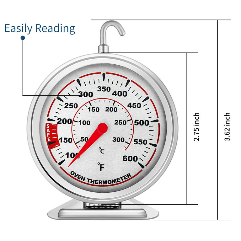 Large 3 inch Dial Oven Thermometer Clear Large Number Easy-to-Read Oven  Thermometer with Hook and Panel Base Hang or Stand in Oven,Red 