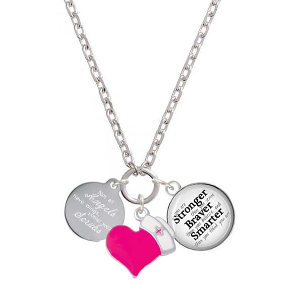 Delight Jewelry Stainless Steel Disc Angels Wear Scrubs - Hot Pink Heart Nurse Strong Zoe Necklace